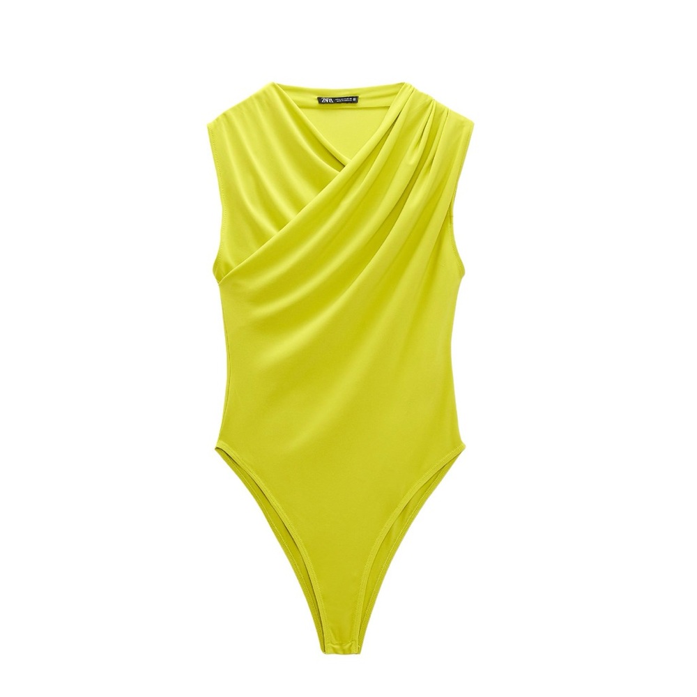 Zara draped collar like green bodysuit